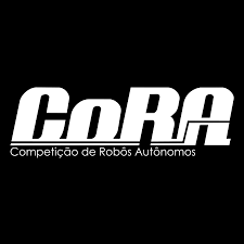 Logotipo da CoRA com fundo preto e texto branco estilizado: “CoRA – Competição de Robôs Autônomos”.