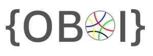 Logotipo da OBOI com colchetes envolventes, letras “OBOI” e um círculo com linhas coloridas representando conexões em rede.