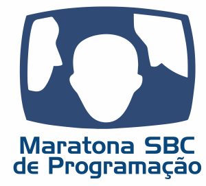 Logotipo azul da Maratona SBC de Programação com três silhuetas de rostos e texto abaixo em letras maiúsculas.