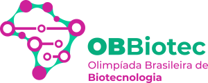 Logotipo da OBBiotec (Olimpíada Brasileira de Biotecnologia), com um mapa do Brasil molecular e o nome.