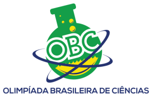 Logotipo da Olimpíada Brasileira de Ciências (OBC), com um balão de ensaio e um globo terrestre.
