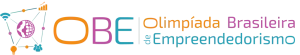 Logotipo da Olimpíada Brasileira de Empreendedorismo com ícones coloridos conectados e texto nas cores laranja, roxa e azul.