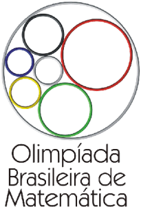 Logotipo da Olimpíada Brasileira de Matemática, com o nome da competição e um círculo com vários anéis coloridos dentro.