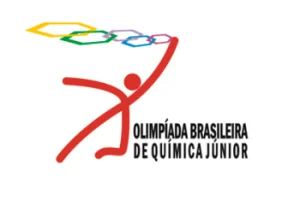 Logotipo da Olimpíada Brasileira de Química Júnior, com uma figura humana vermelha e hexágonos coloridos.