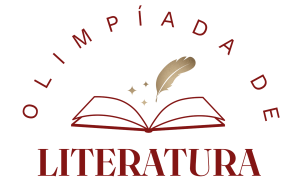 Um logo com um livro aberto, uma pena dourada e as palavras 
